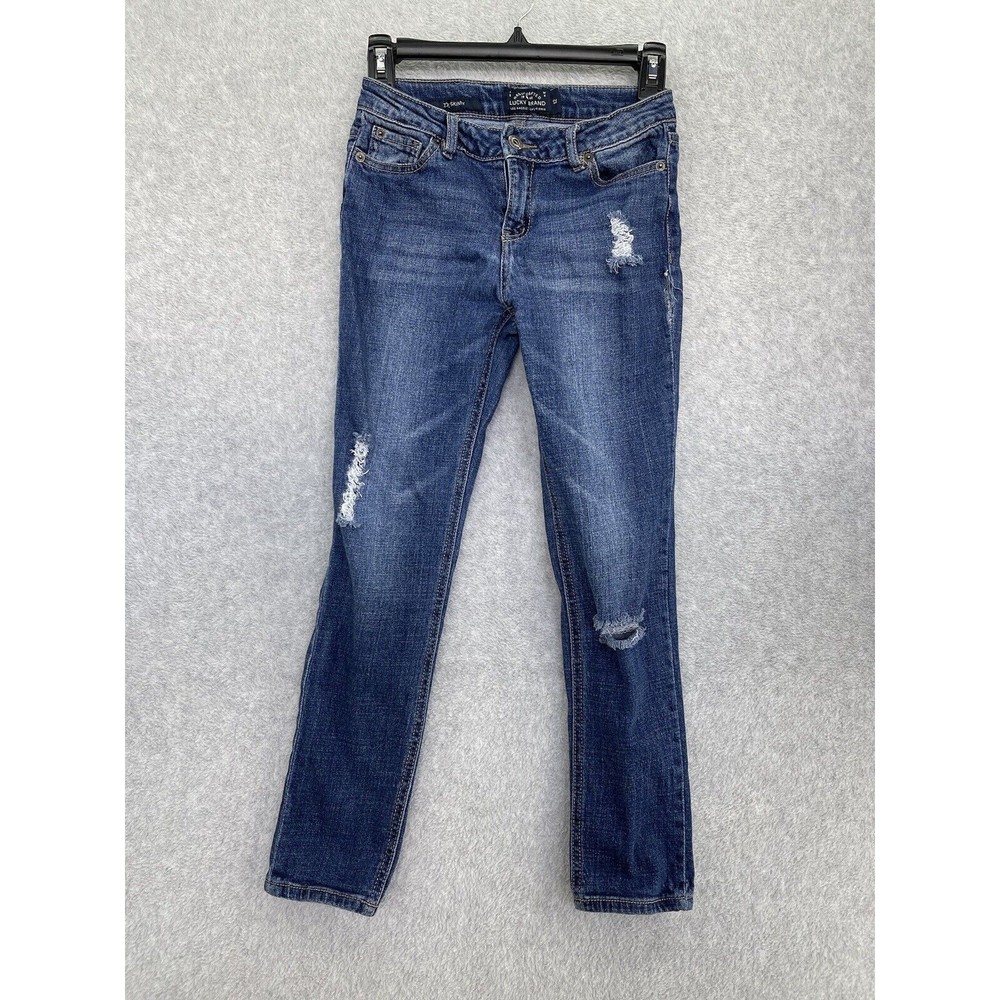 Lucky Brand Jeans Girls Size 12 Zoe Skinny Medium Wash Distressed for Repair